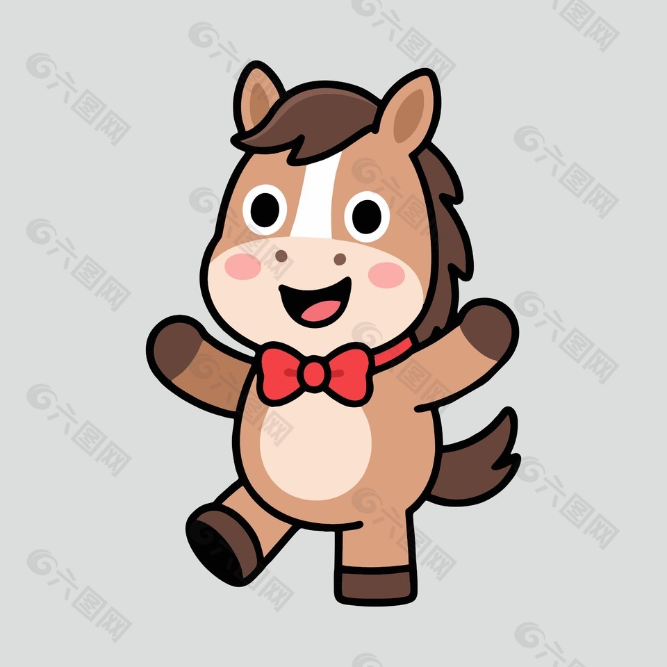 马年卡通小马驹吉祥物节日插画