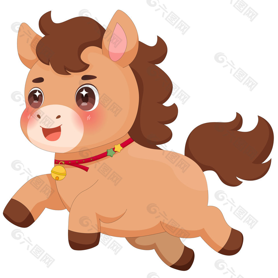 马年春节小马驹开心奔跑传统节日插画