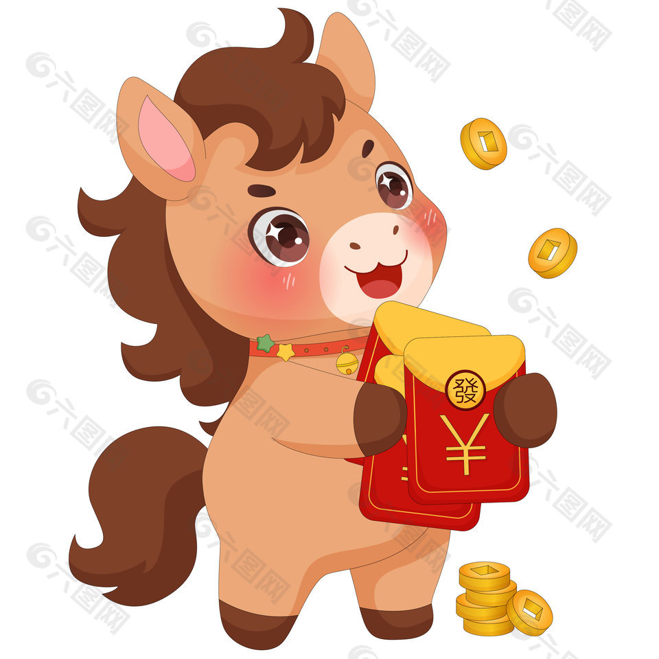 马年春节小马驹送红包传统节日插画