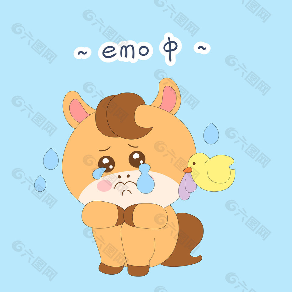 马年春节小马驹委屈巴巴表情包插画