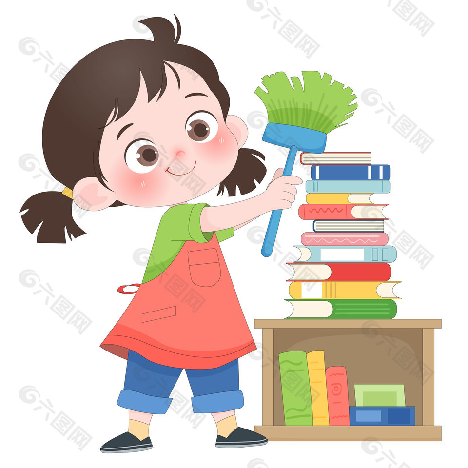 小朋友做家务整理书籍卡通儿童插画