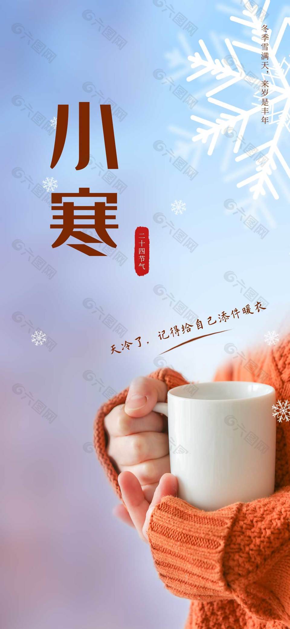 冬季雪满天小寒传统二十四节气海报