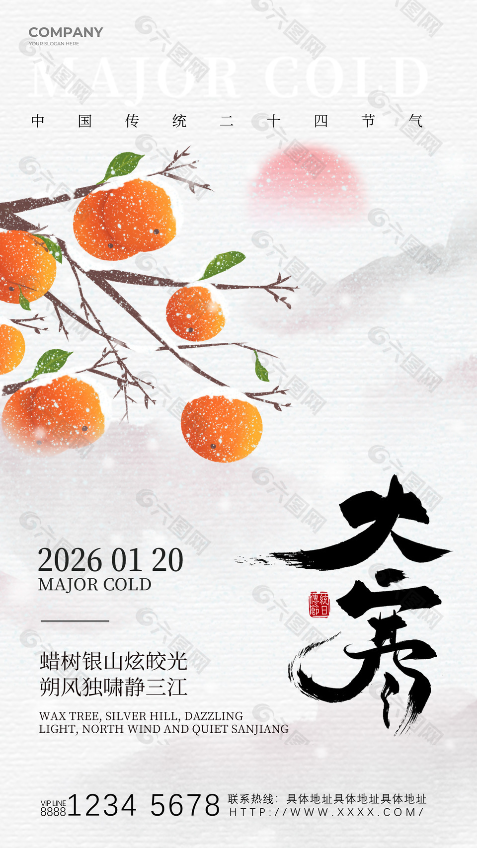 简约中国风传统大寒节气海报宣传