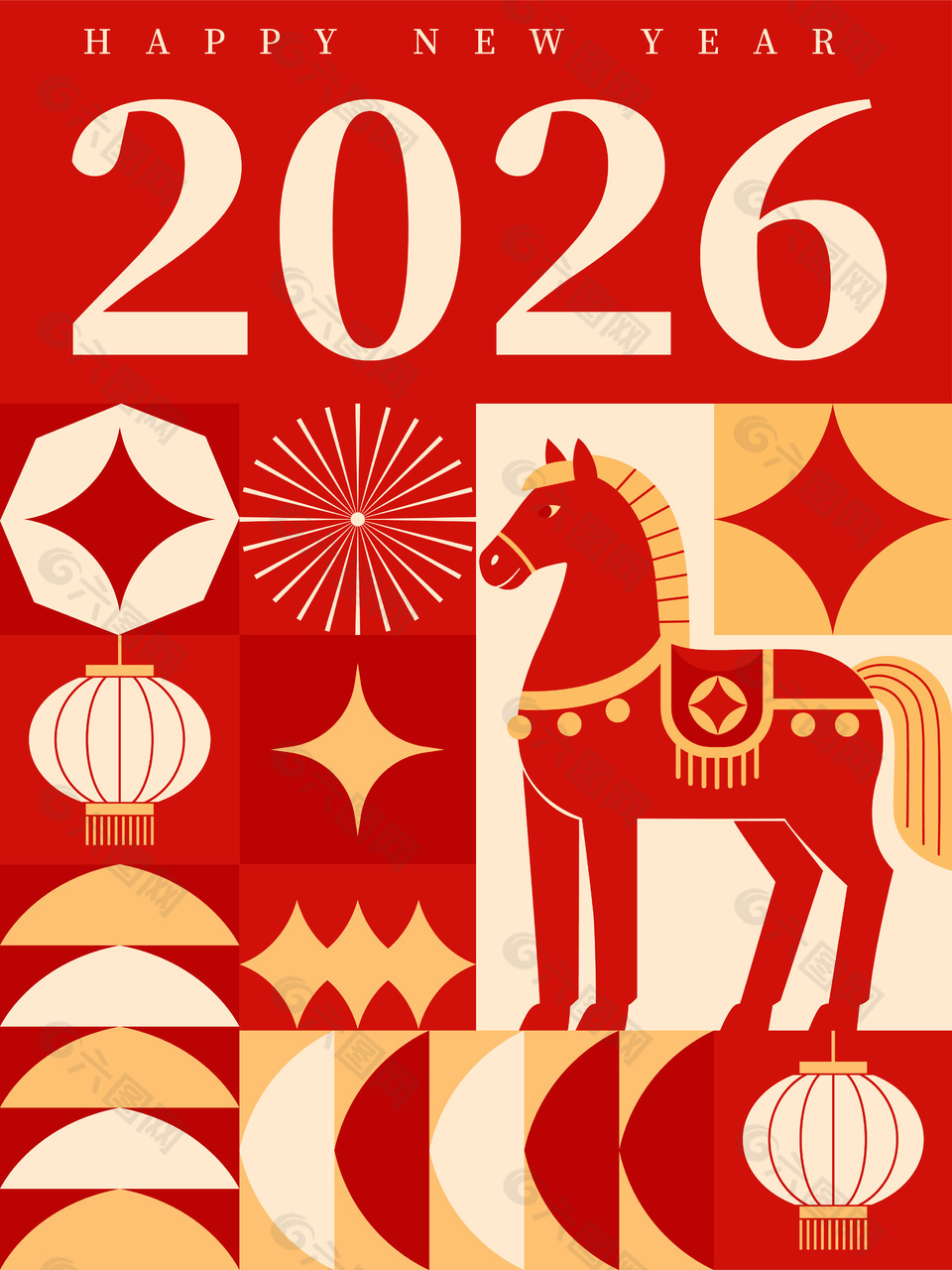 红色大气简约马年大吉节日海报