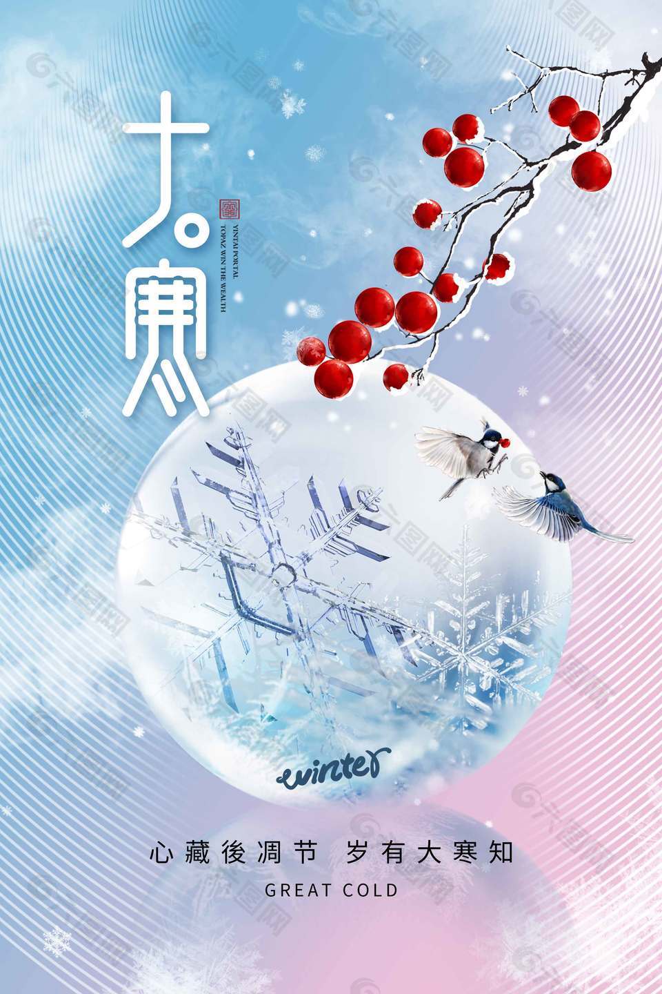 寒冬飘雪梅花飘香大寒传统节气海报