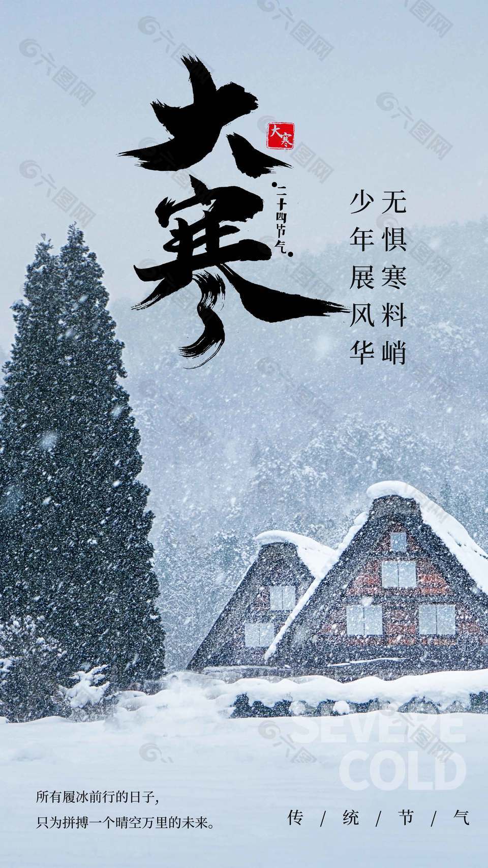 大寒时节履冰前行传统节气海报