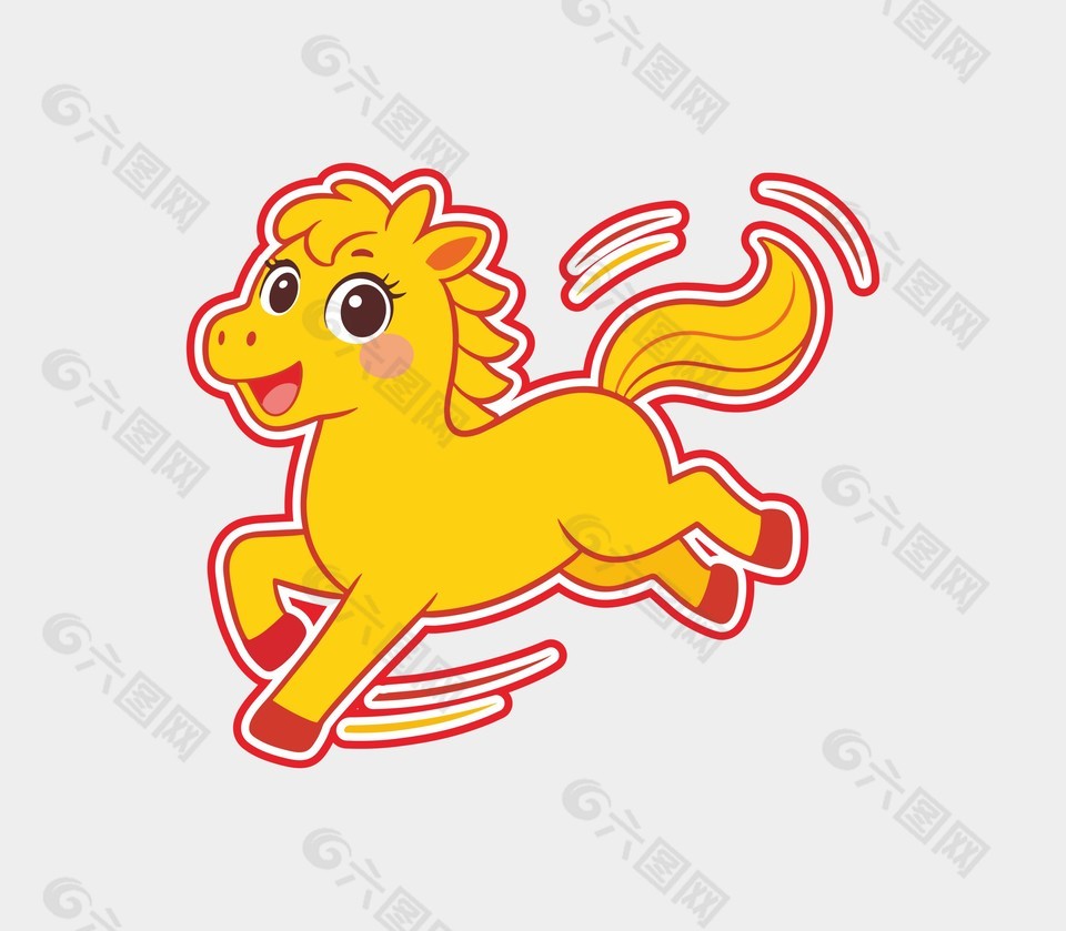 简约可爱快乐奔跑黄色小马卡通插画