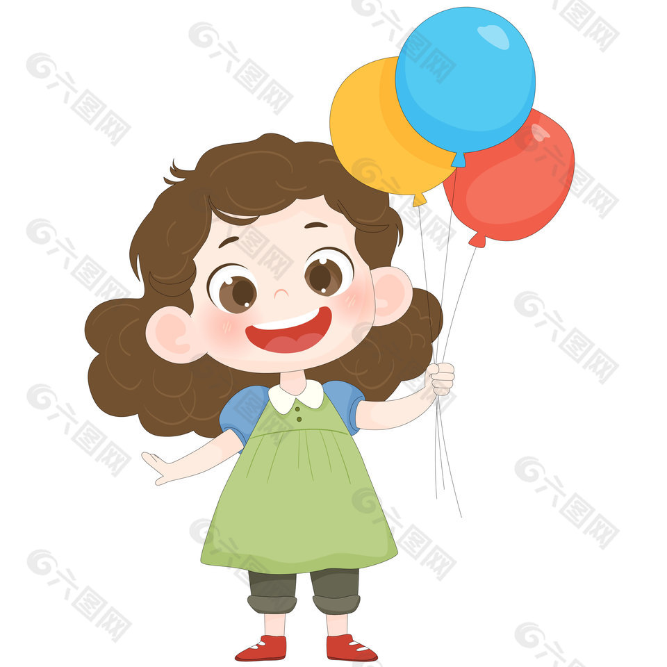 小女孩拿彩色气球卡通儿童插画