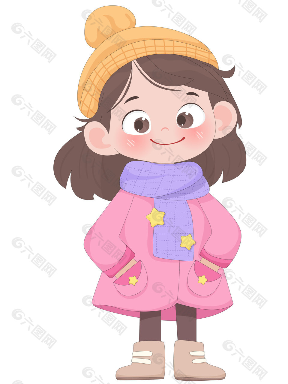小女孩冬天保暖冬穿搭卡通插画