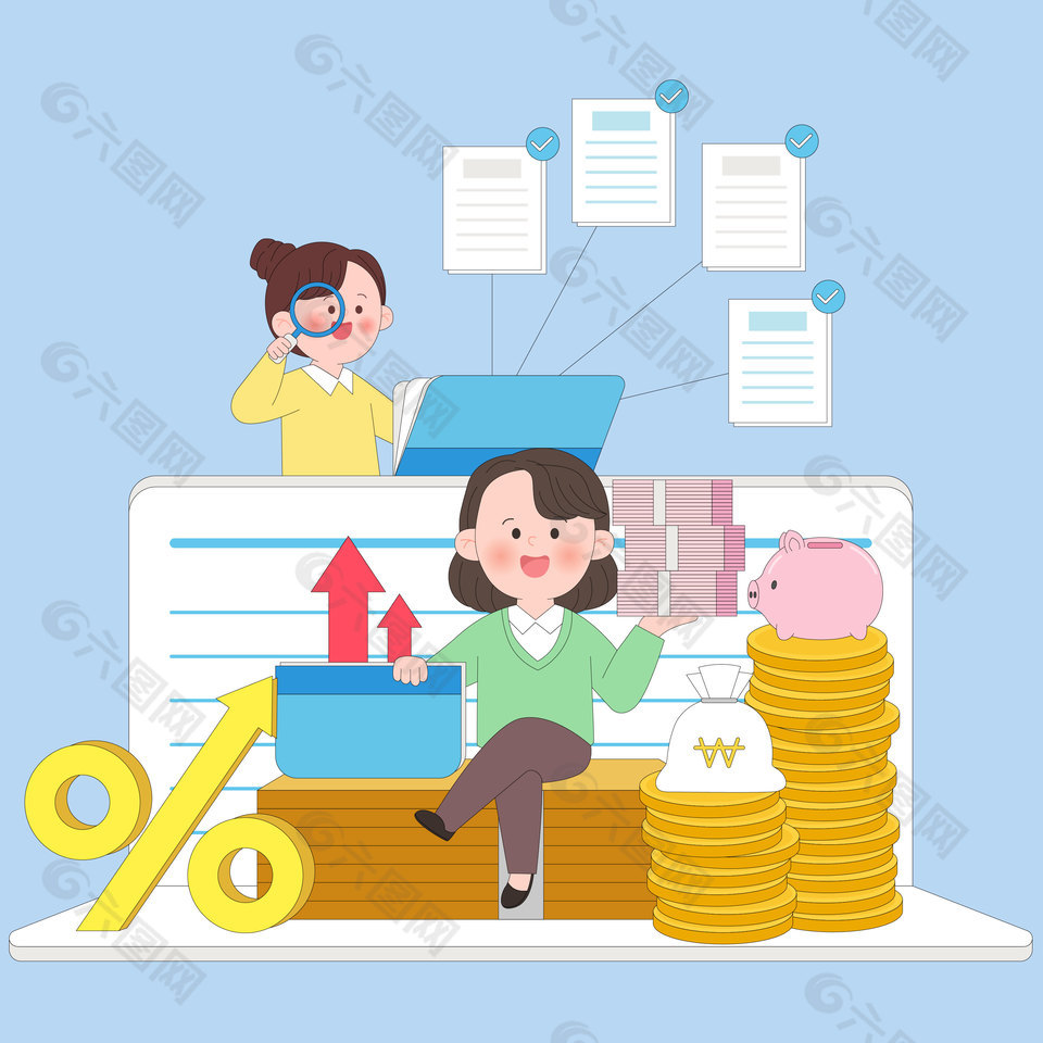 金融理财投资规划财富增长养老金财商插画