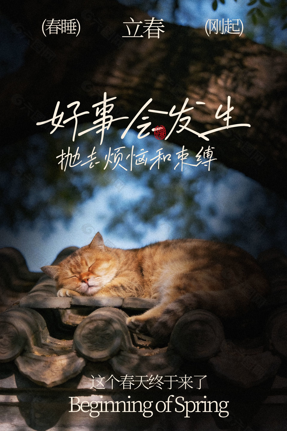 春睡刚起立春时节传统节气海报