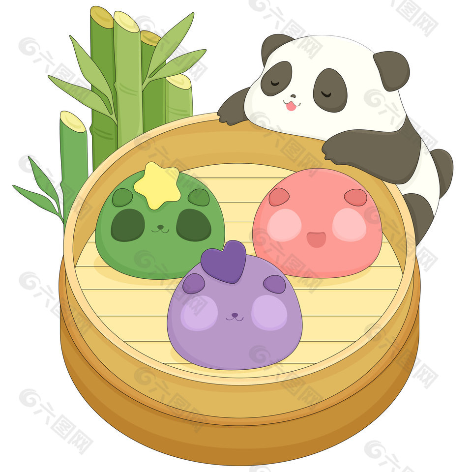 可爱熊猫吃青团美食卡通插画