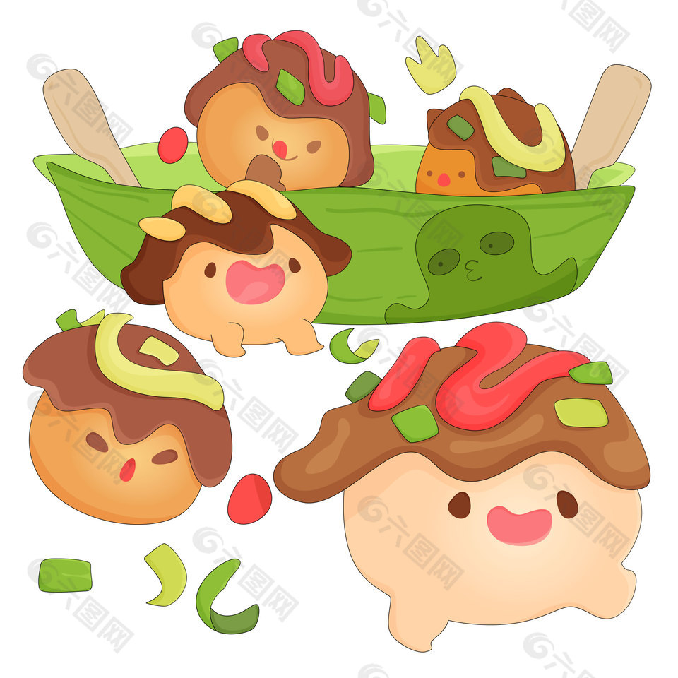 可爱章鱼小丸子美食卡通插画