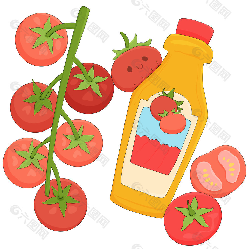 可爱红色番茄酱快餐美食卡通插画