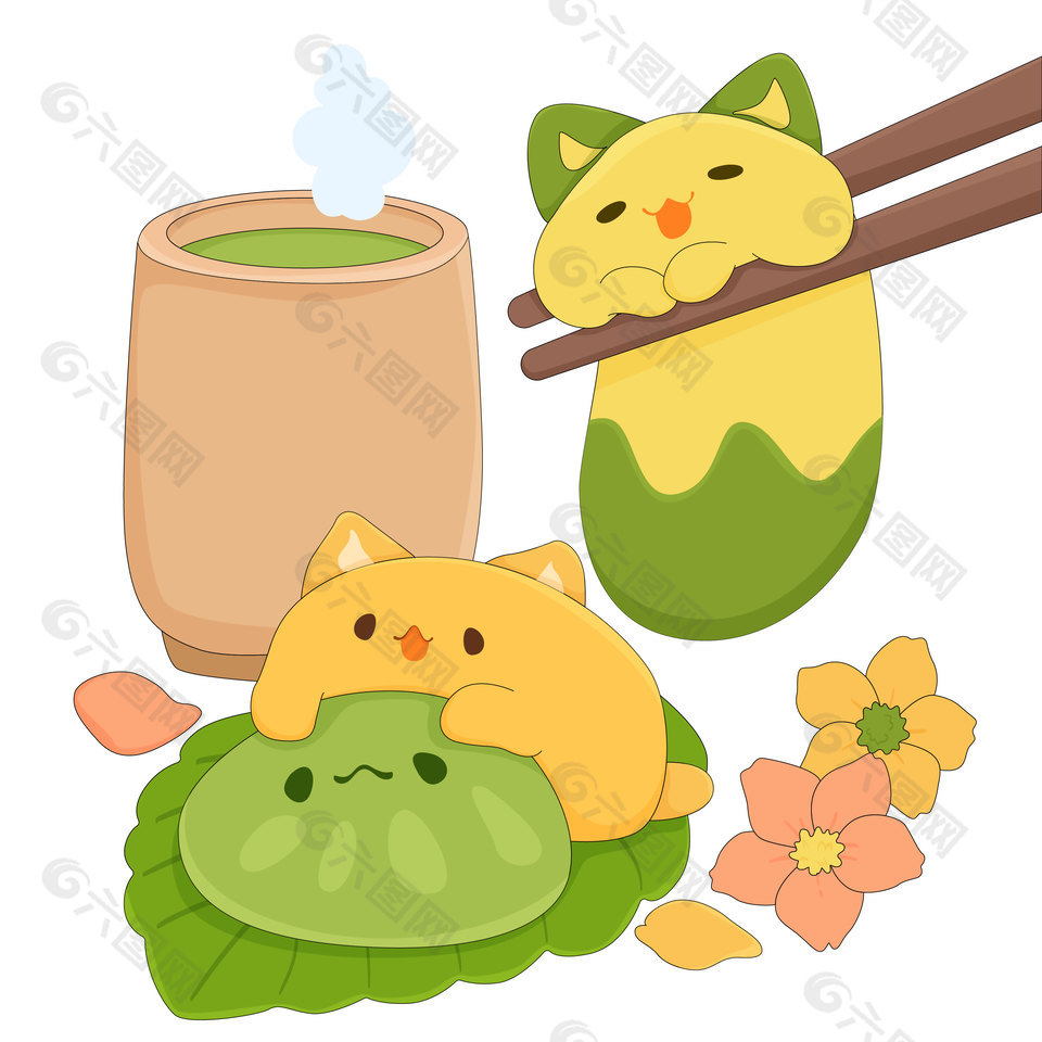 可爱猫咪青团美食卡通插画