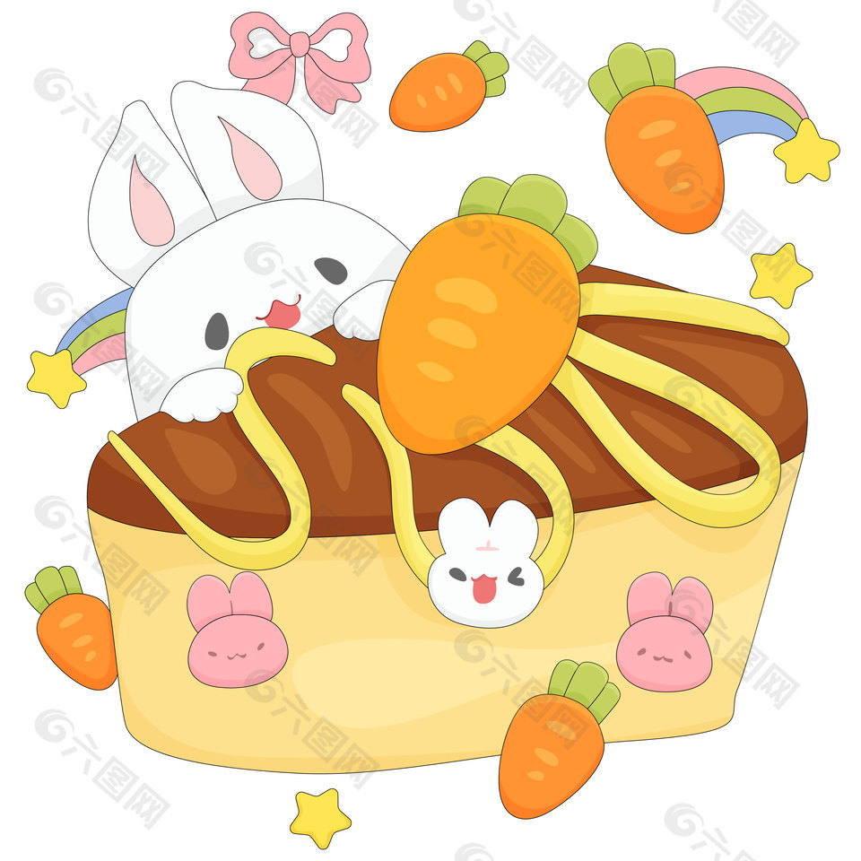 可爱胡萝卜巧克力奶油蛋糕卡通插画