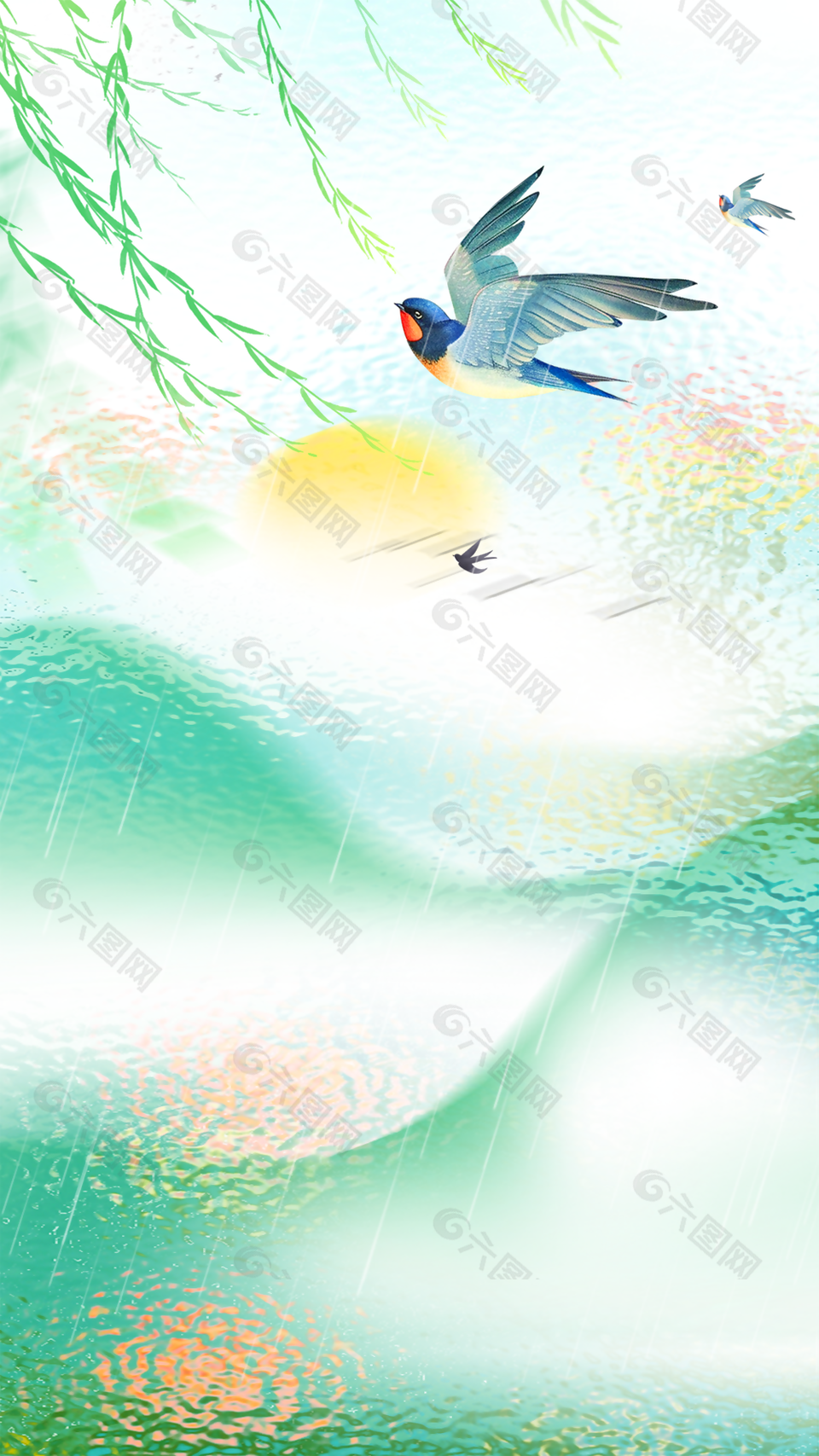 春天降临燕子飞舞简约系背景设计