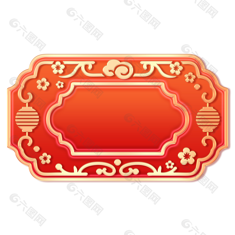 立体浮雕中式花纹红色边框设计