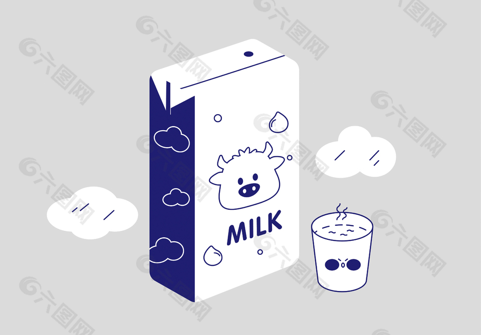 可爱卡通风牛奶盒插画设计