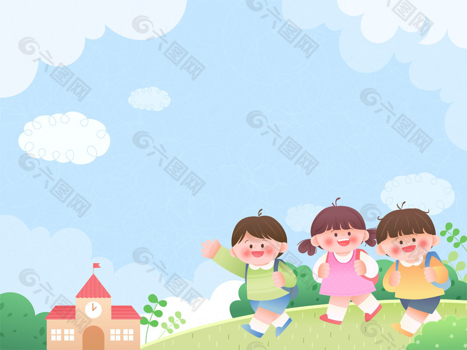 儿童节好朋友一起去上学卡通插画设计