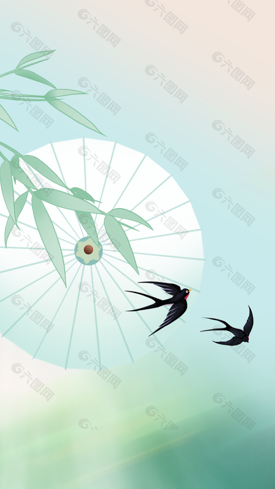 绿色简约系春天燕子飞舞背景设计