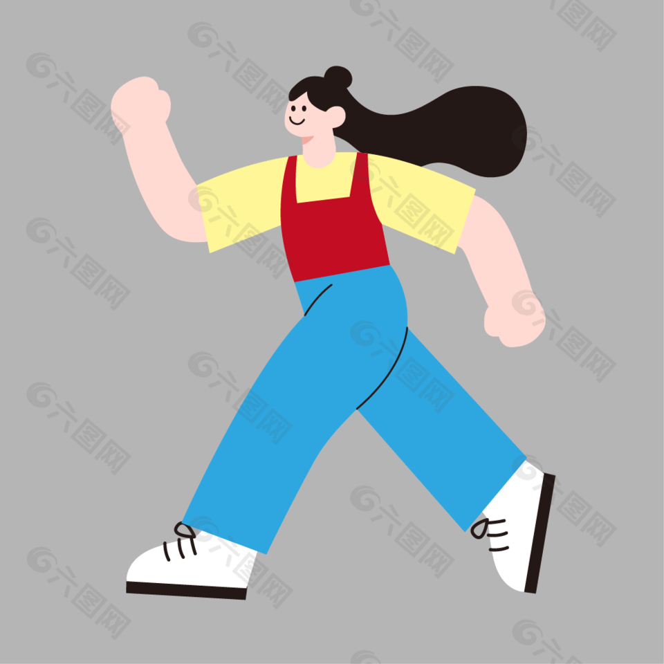 手绘女孩奔跑运动趣味插画设计
