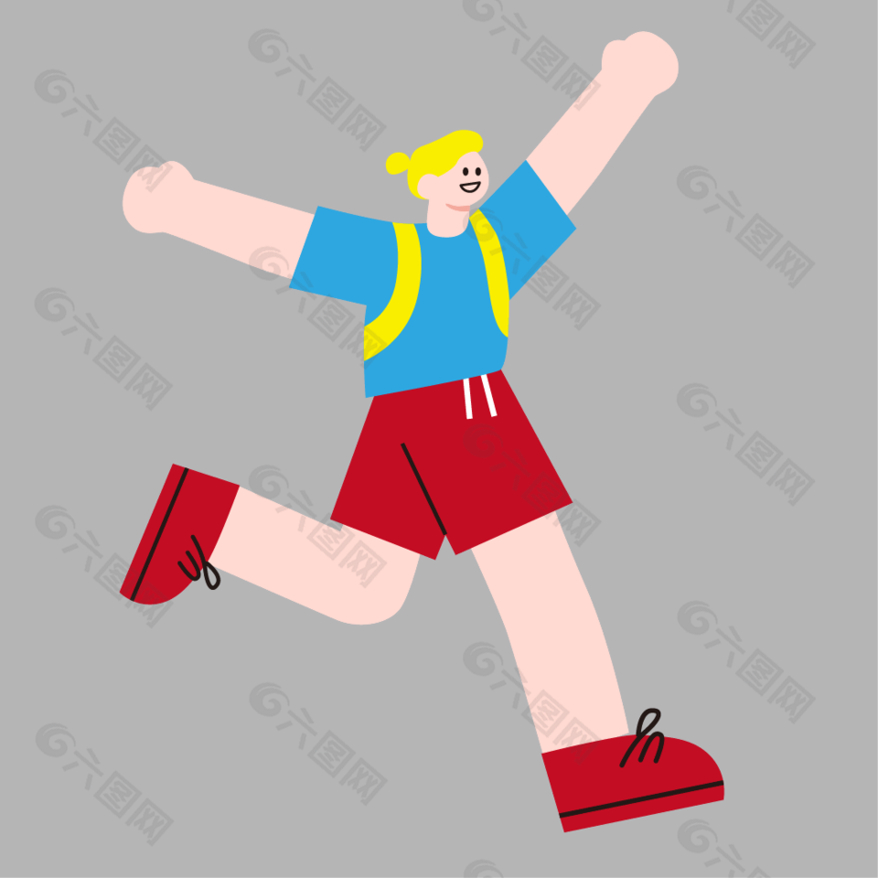 张开双手奔跑的女孩矢量插画设计