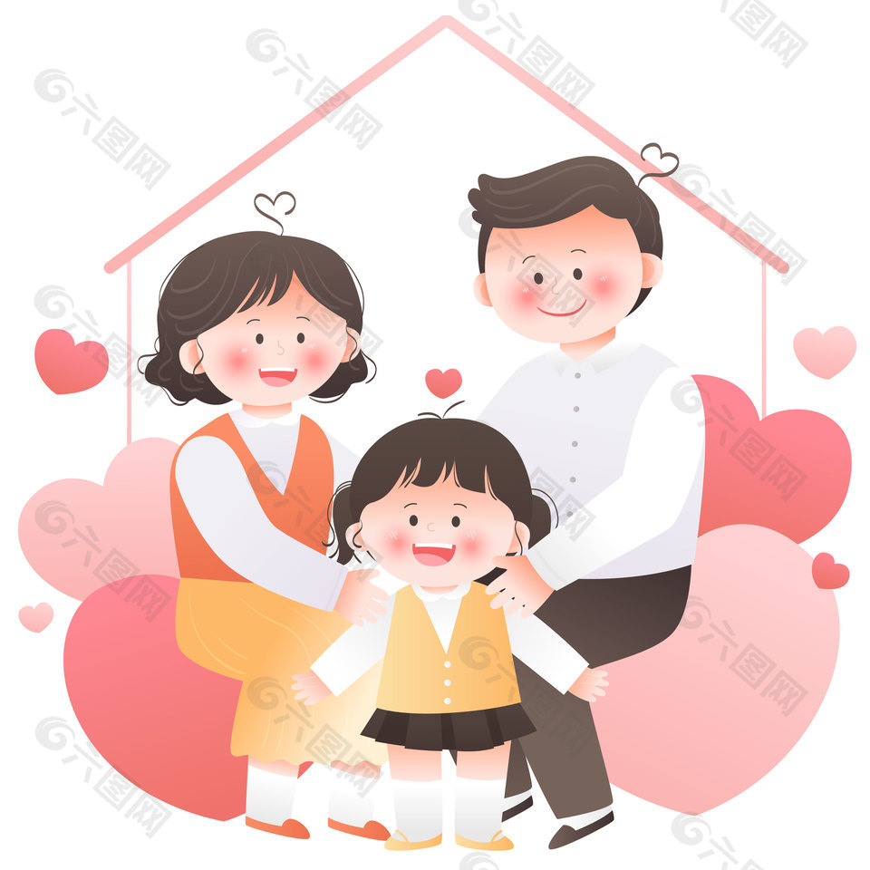 被爱包围幸福一家亲子互动温暖插画