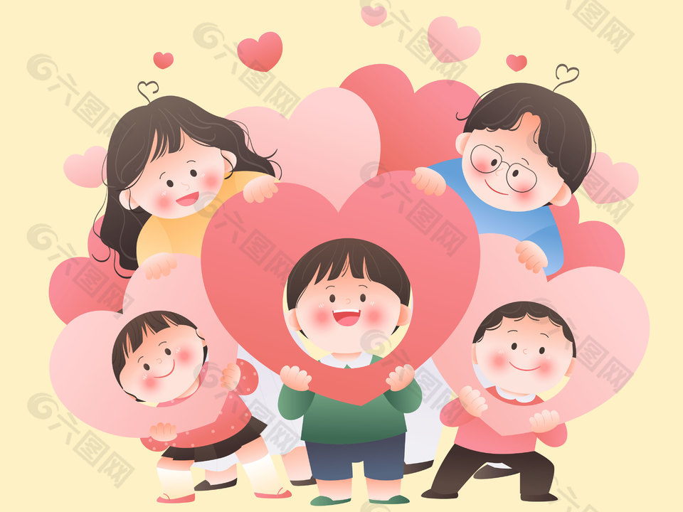 有爱一家人庆祝节日亲子互动插画