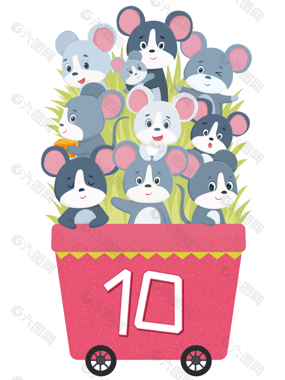 10只小老鼠坐火车数学课儿童教育插画