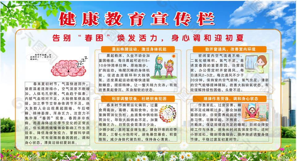 告别春困健康教育宣传栏设计