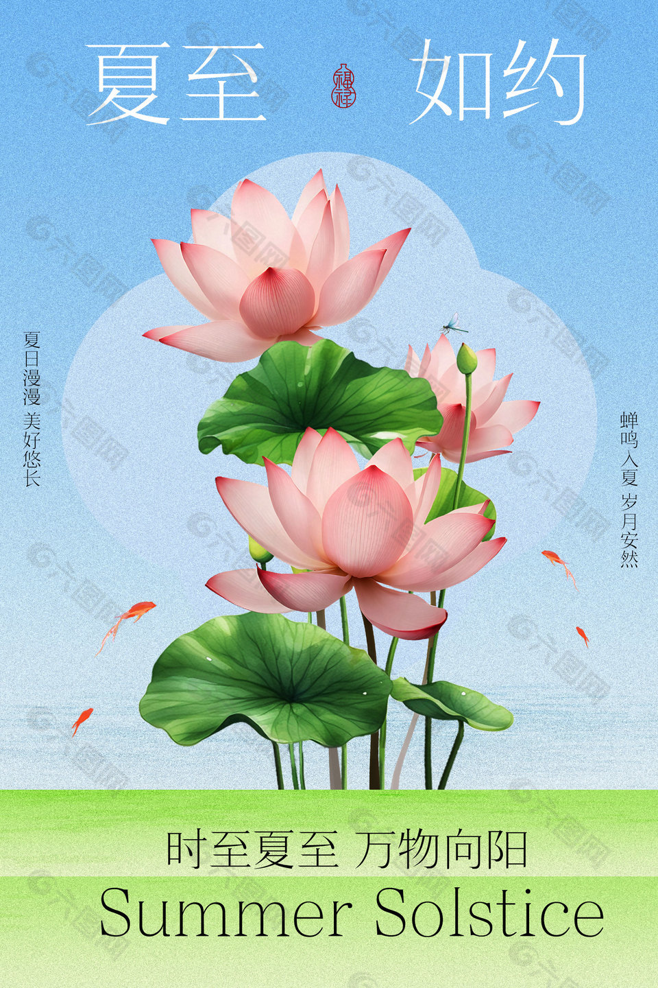 夏至荷花绽放节气海报设计