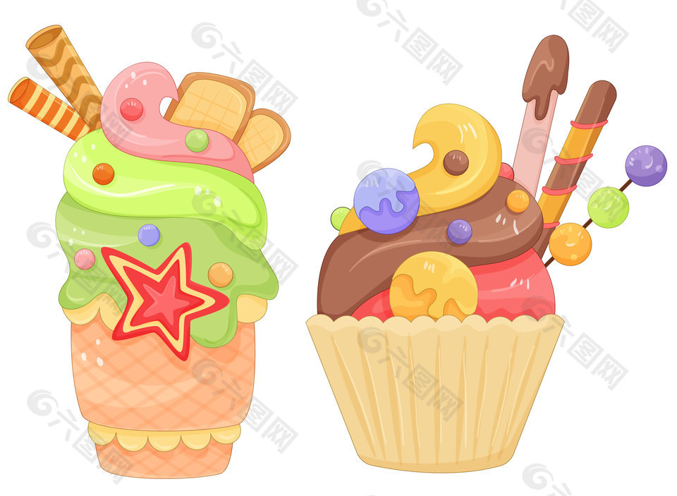 美味冰淇淋创意美食插画