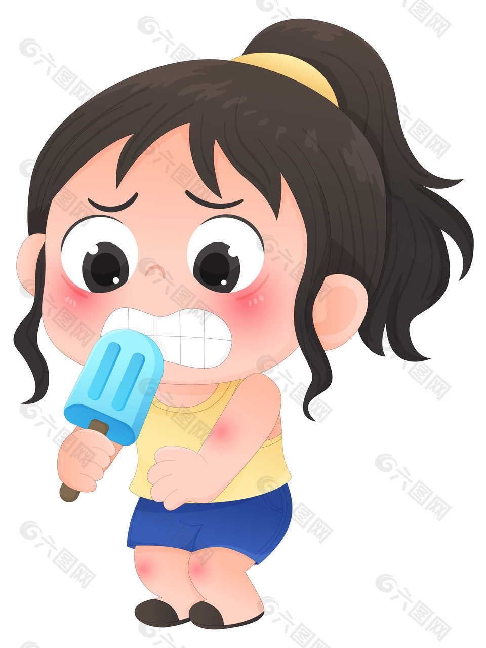 女孩吃冰棍夏天高温防中暑儿童插画
