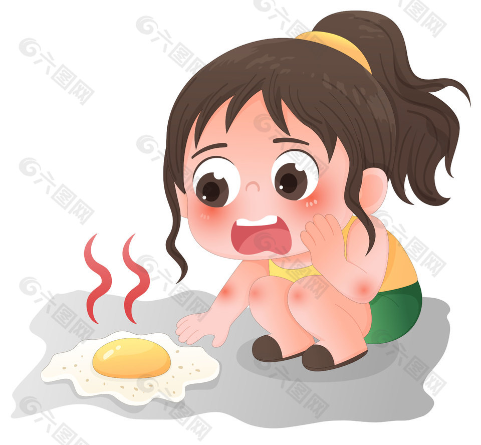 炎热夏天马路上煎蛋高温儿童插画