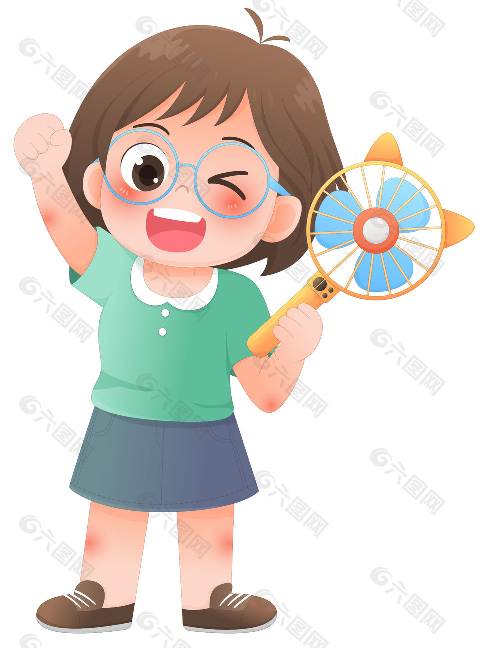 夏日必备手持小风扇防中暑主题儿童插画设计
