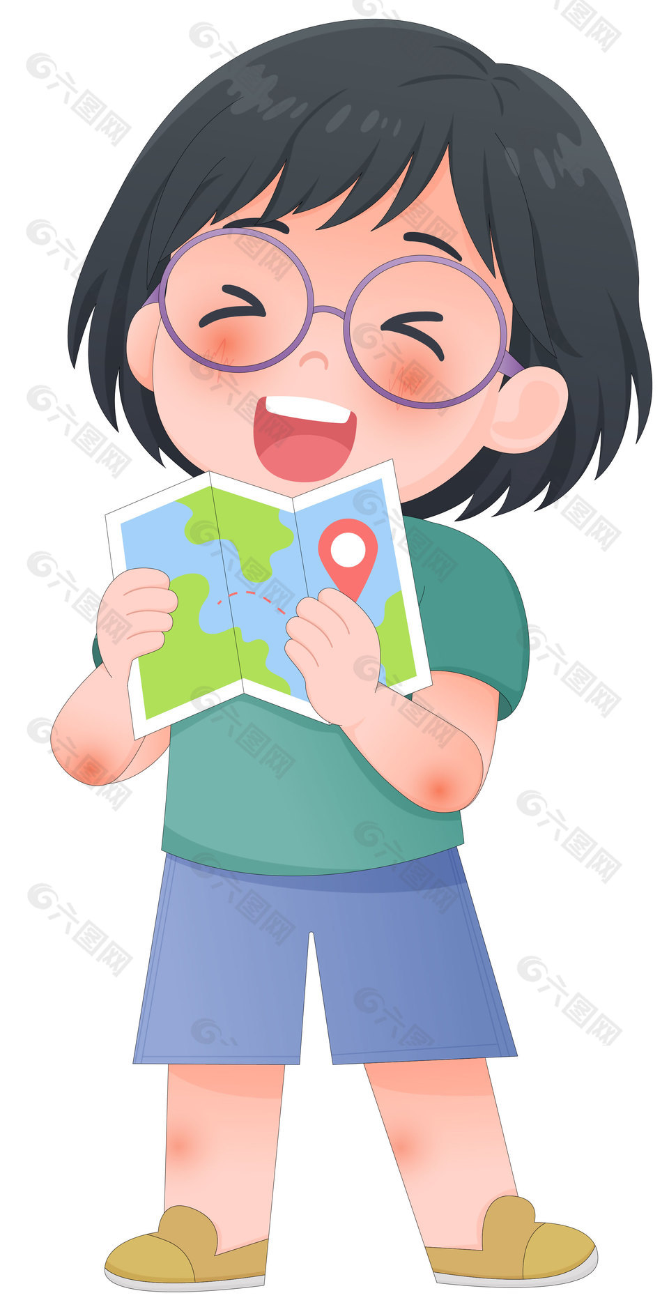 女孩看地图夏天旅游人物插画设计