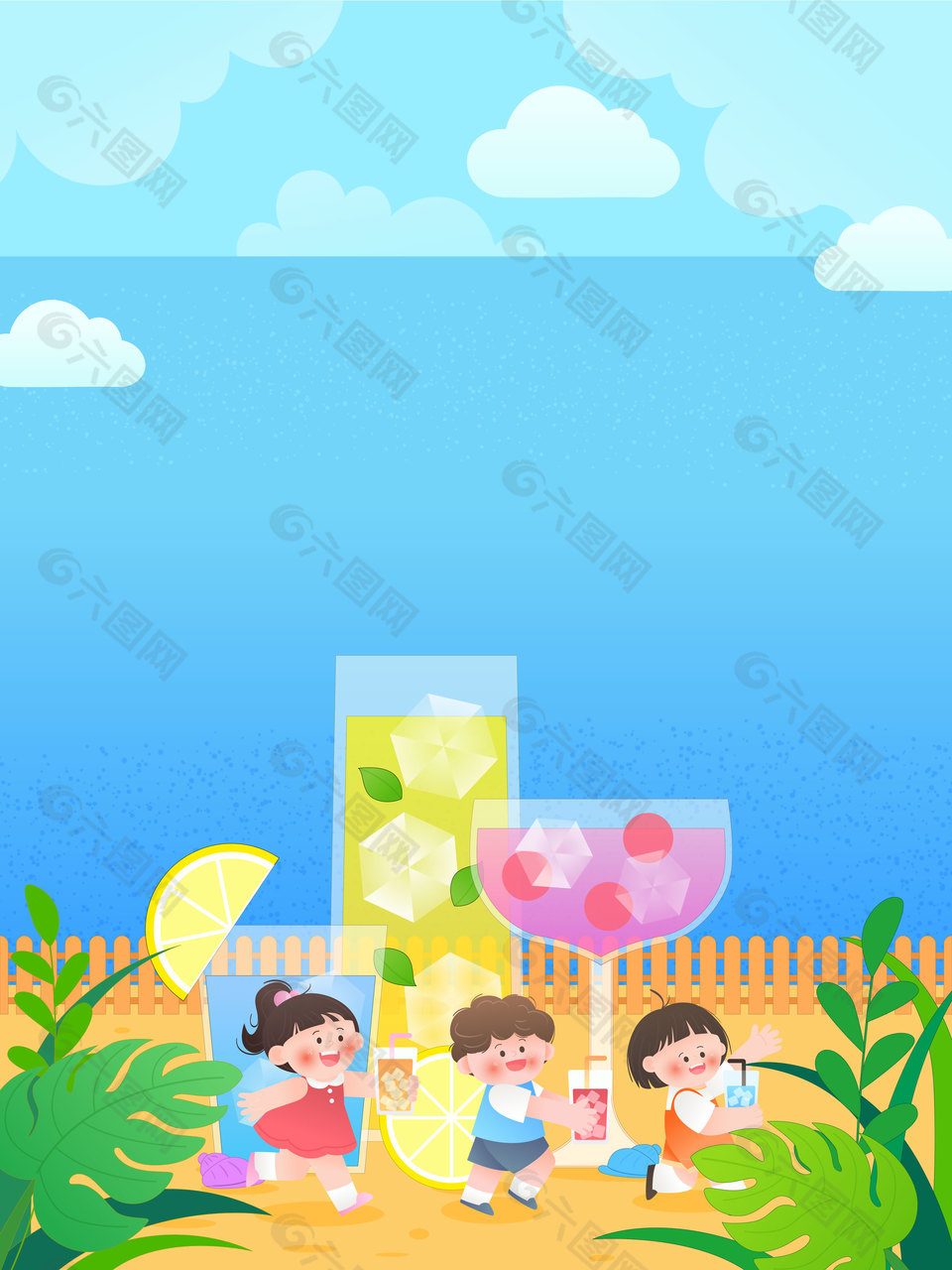 夏日清凉饮品消暑解渴手绘插画设计