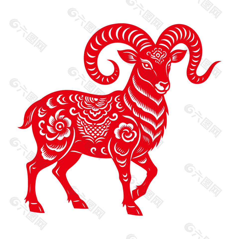 民俗艺术羊年生肖红色剪纸设计