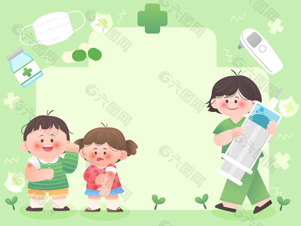 护士拿注射器给儿童打疫苗健康成长医疗插画