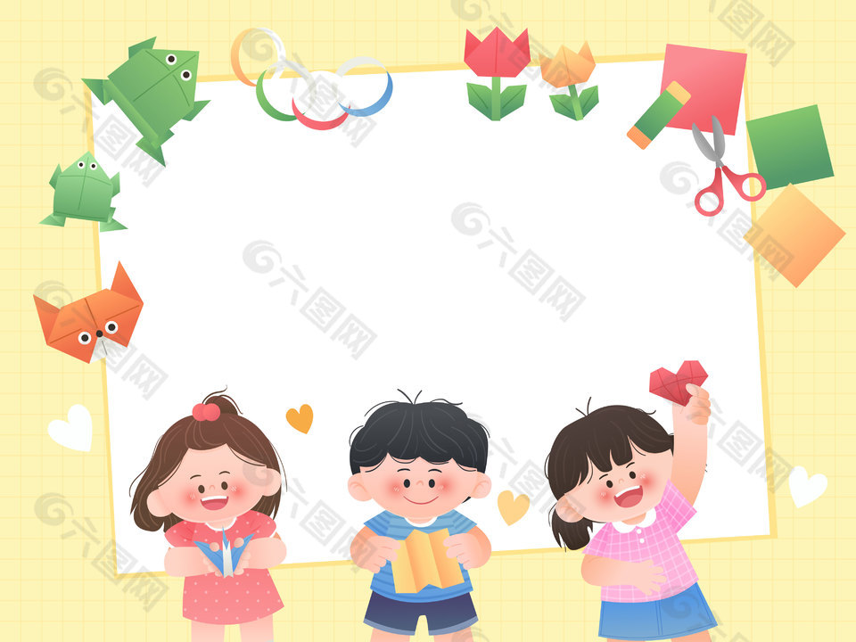 手工课折纸课堂活动儿童教育插画