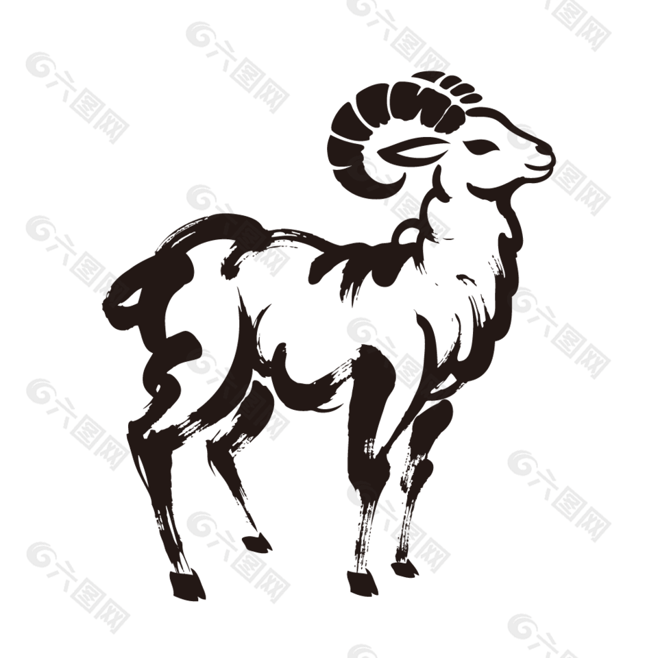 羊年生肖黑色线条插画设计