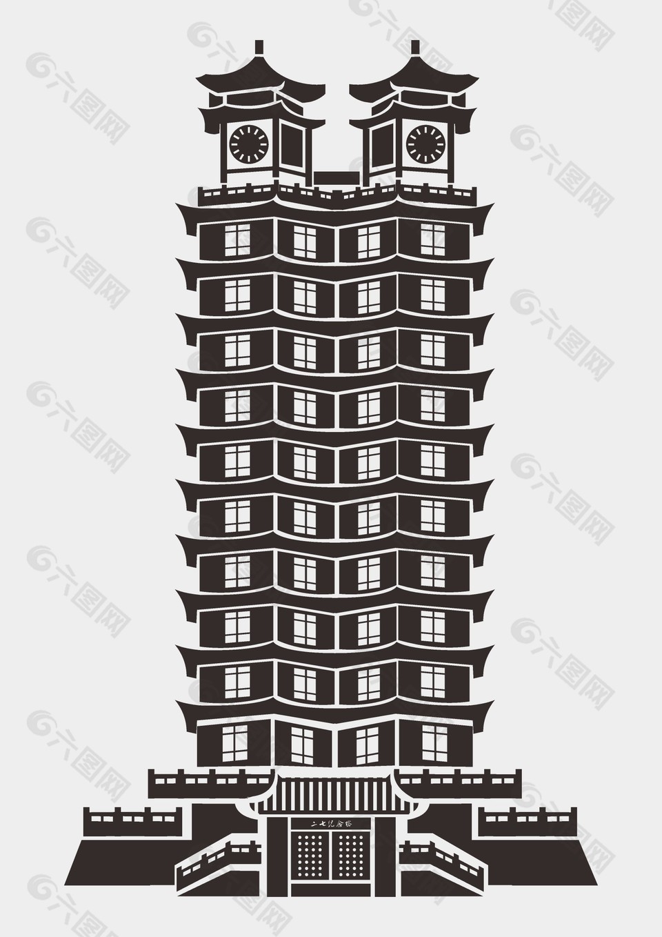 宝塔楼阁矢量插画设计